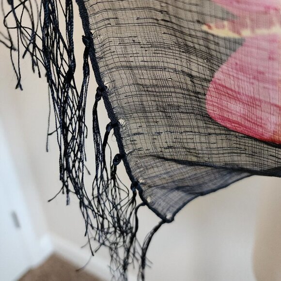 Butterfly Butterflies Print Sheer Lightweight Fringe Novelty Print Scarf Wrap - Picture 6 of 8